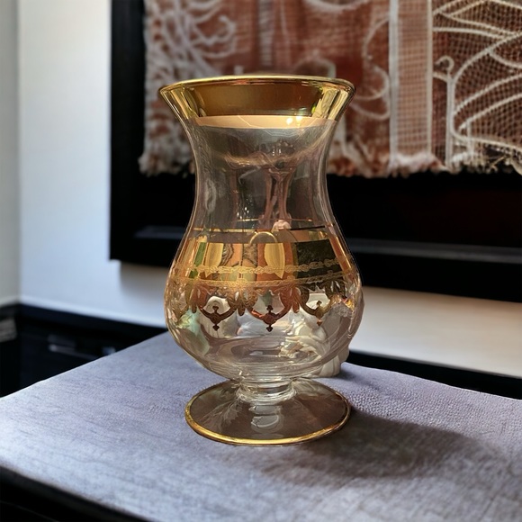 Cristallerie (SC Line) glass and 24K gold encrusted large footed vase MINT COND - Picture 2 of 4